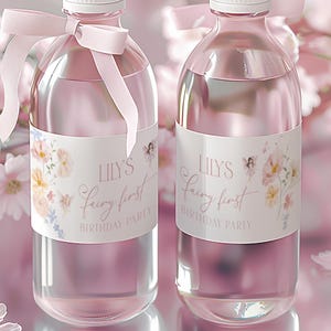 Fairy First Birthday Water Bottle Label, Editable Fairy Drink Wrap, Printable Pink Fairy Party Decor for 1st Birthday, Birthday Template