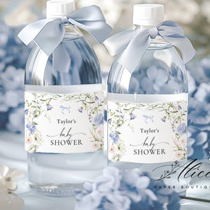 Pink Bow Coquette Baby in Bloom Water Bottle Label Printable, Butterfly Baby Shower Water Label, Pink Floral Baby Shower Water Label Sticker