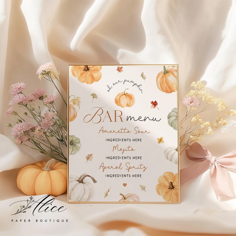 October Menu Sign A Little Pumpkin Baby Shower Bar Menu, Fall Drink Sign, Pumpkin ...
