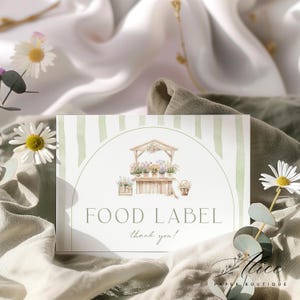 Fresh Off the Market Bridal Shower Folded Food Label Template, Off the Market Buffet Cards, Editable Printable Party Labels, Bridal Brunch