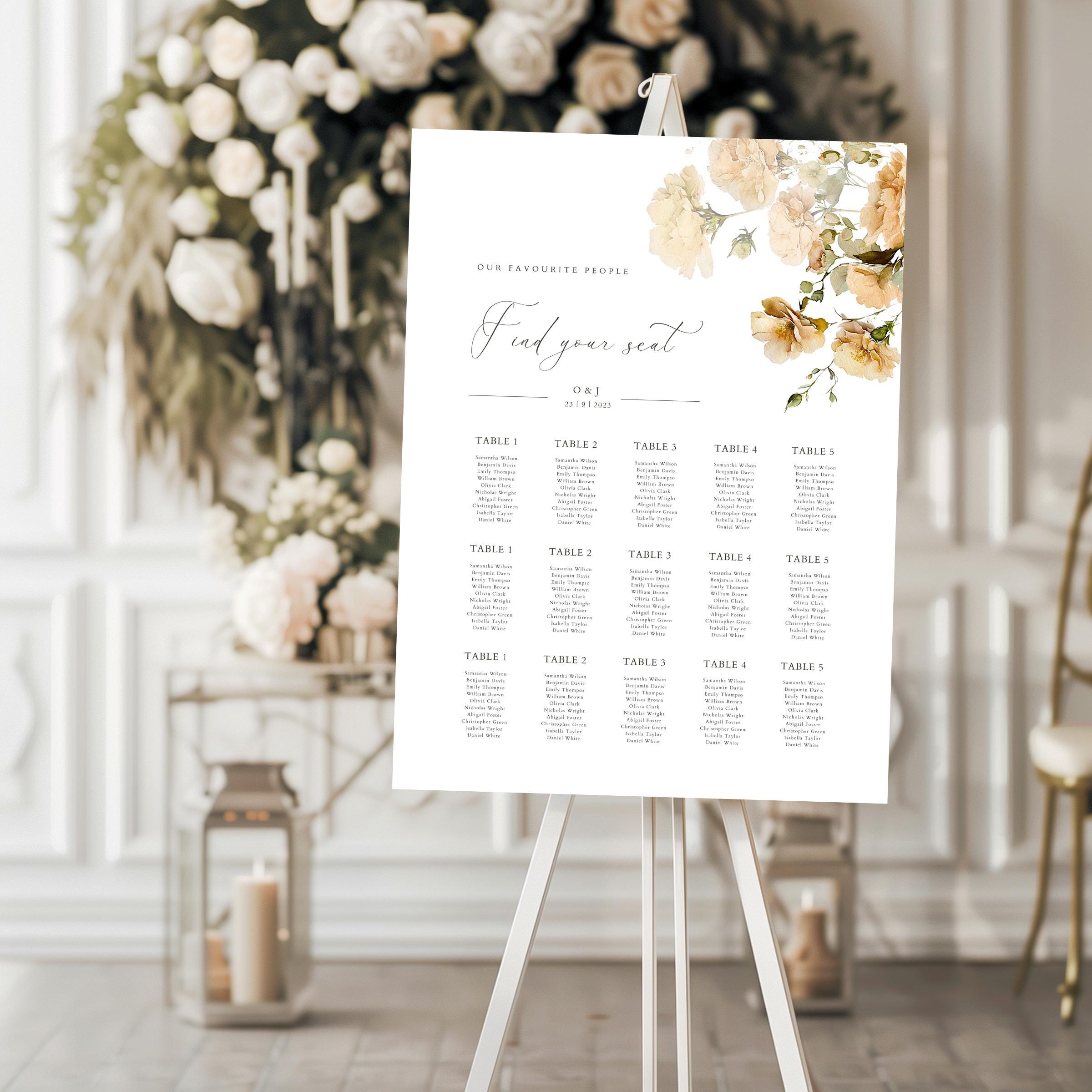 Classic Flower Wedding Seating Chart Template, Minimalist Wedding