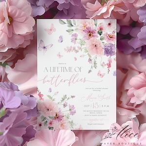 Butterfly Bridal Shower Invitation,  Printable Lifetime of Butterflies Bridal Shower Invite, He Gives Me Butterflies Wildflower Invitation