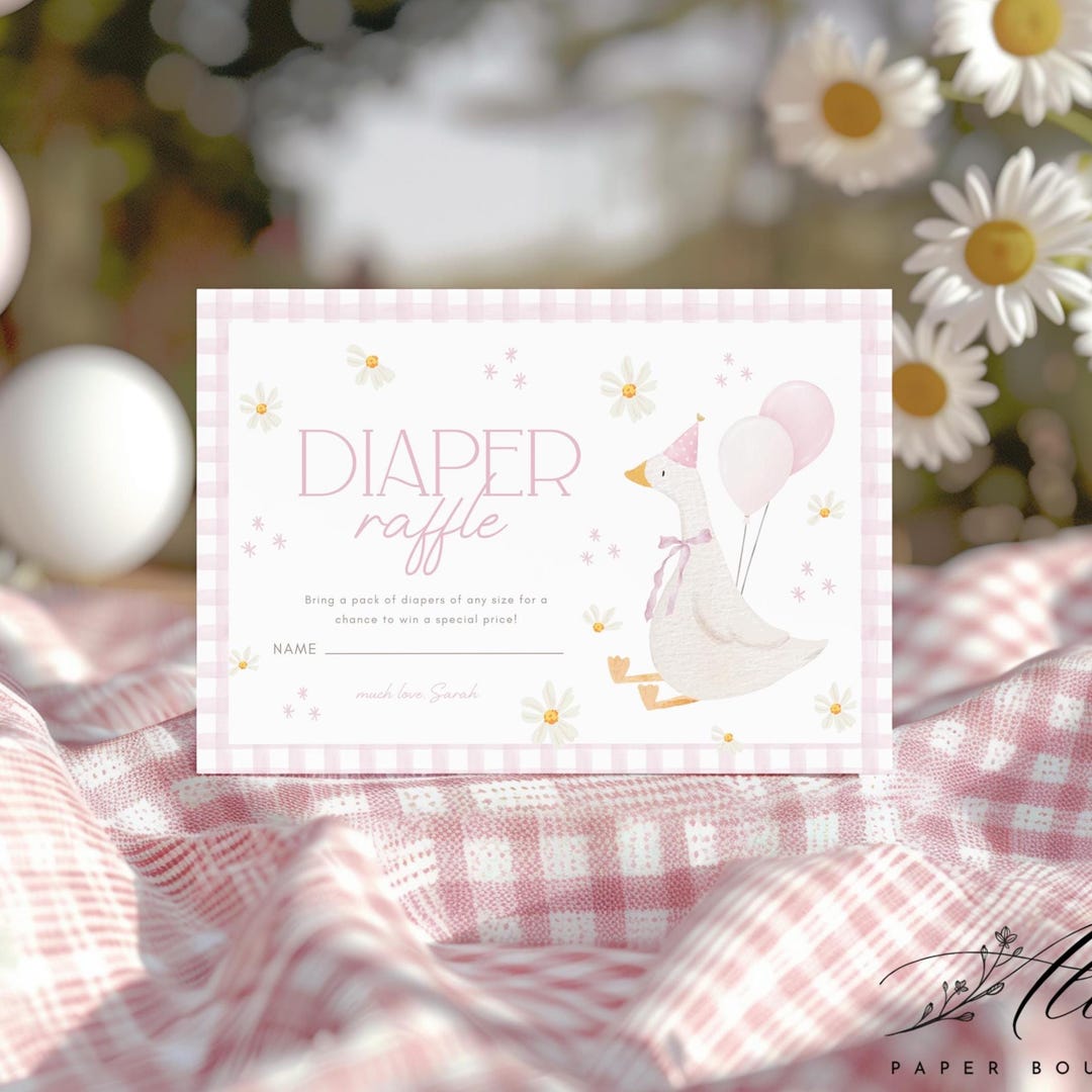 Silly Goose Diaper Raffle Card, Pink Gingham Baby Shower Game Insert ...