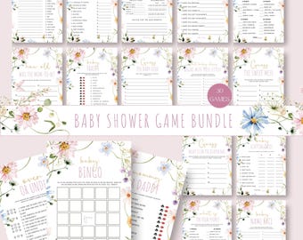 Baby in Bloom Shower Games Bundle, Pink Wildflowers, 30 Printable Games (Digital Download)