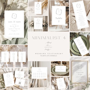 Elegant minimalist Wedding invitation BUNDLE Template, calligraphy stationary template, romantic ceremony template, editable wed stationary