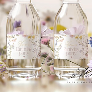 Wildflower Water Bottle Label, Boho Floral 1st Birthday Drink Wrap, Printable Baby Girl Party Decor, Bday Sticker Party Editable Template