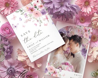 Blush Pink Floral Save the Date Template, Editable Wedding Announcement
