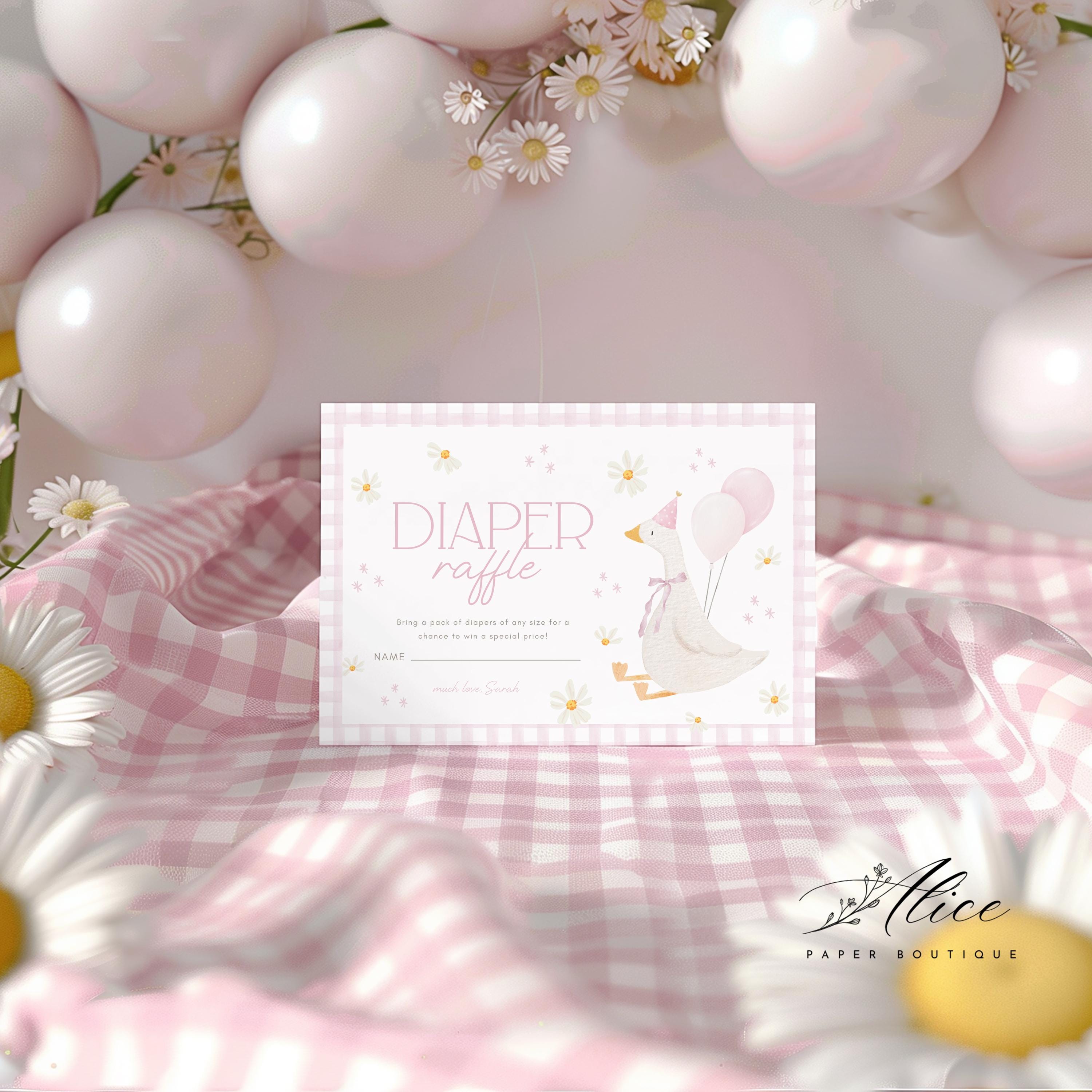 Silly Goose Diaper Raffle Card, Pink Gingham Baby Shower Game Insert ...