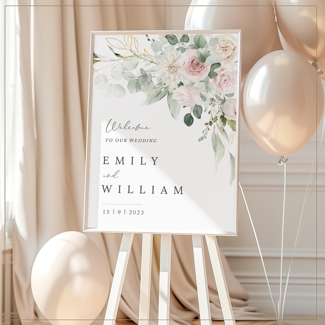 Welcome Rosa Blush Pink Roses Wedding Welcome Sign Template (digital Download) - Etsy