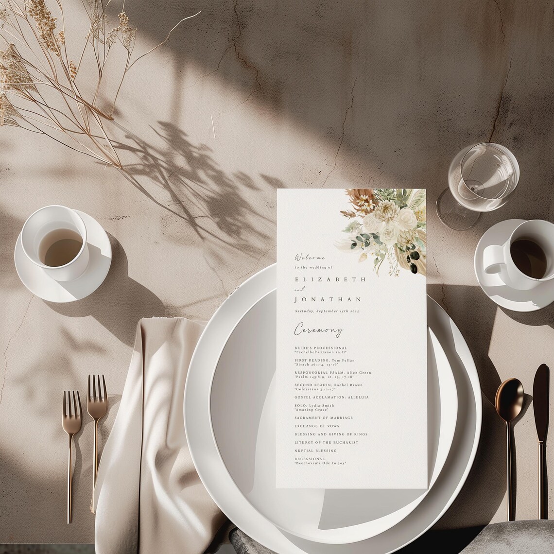 Boho Sage Green Wedding Program Template, Minimalist Wedding ...