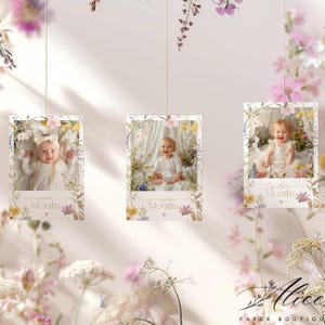 Wildflower Monthly Photo Banner, 1st Birthday Garland, 1 year Boho Floral Photo Display, First Year Printable Girl Birthday Banner Template