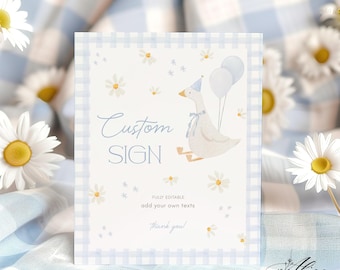Blue Silly Goose Baby Shower Sign, Editable Printable (Digital Download)