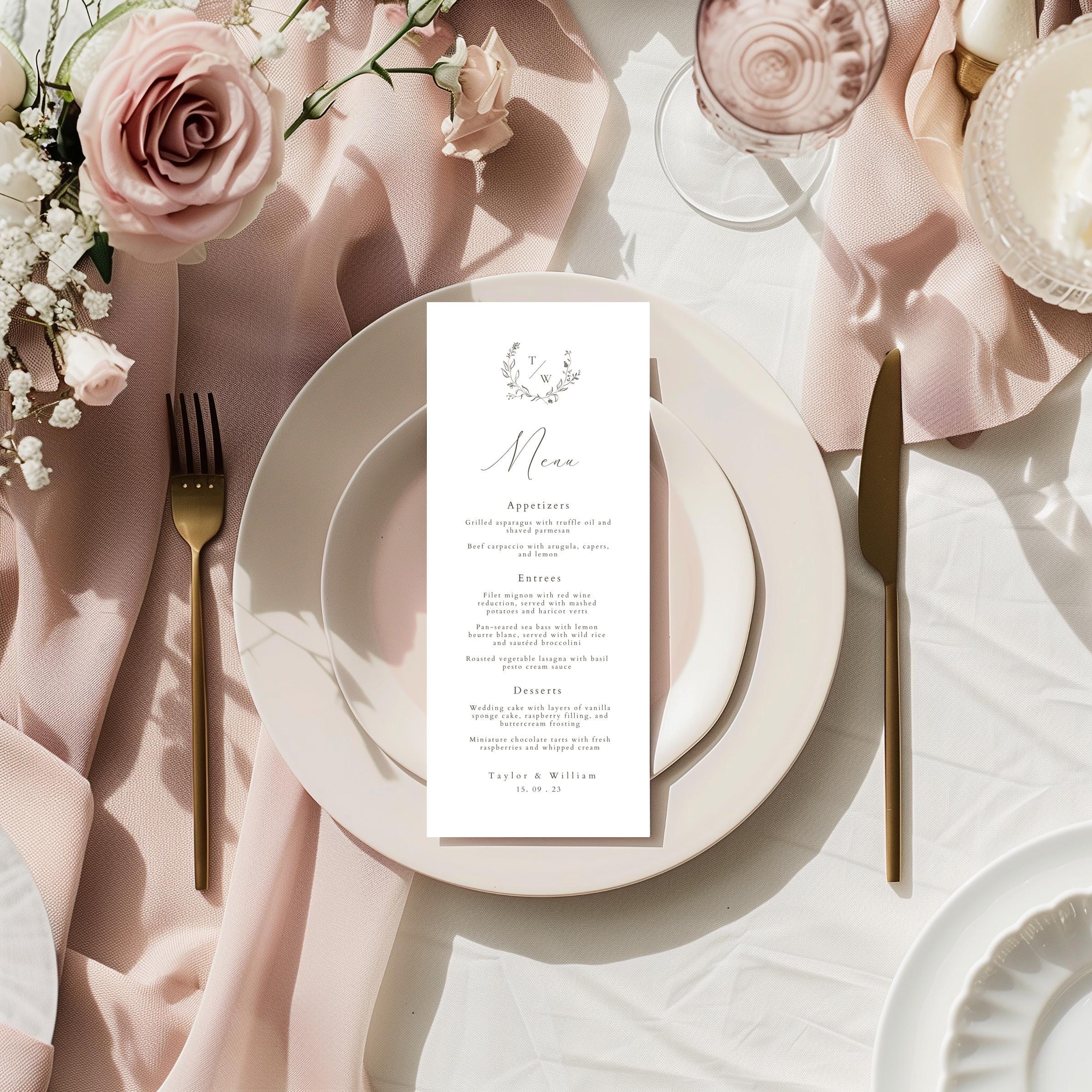 Menu Order Invite Minimalist Wedding Menu Template, Calligraphy Wedding Menu Template ...