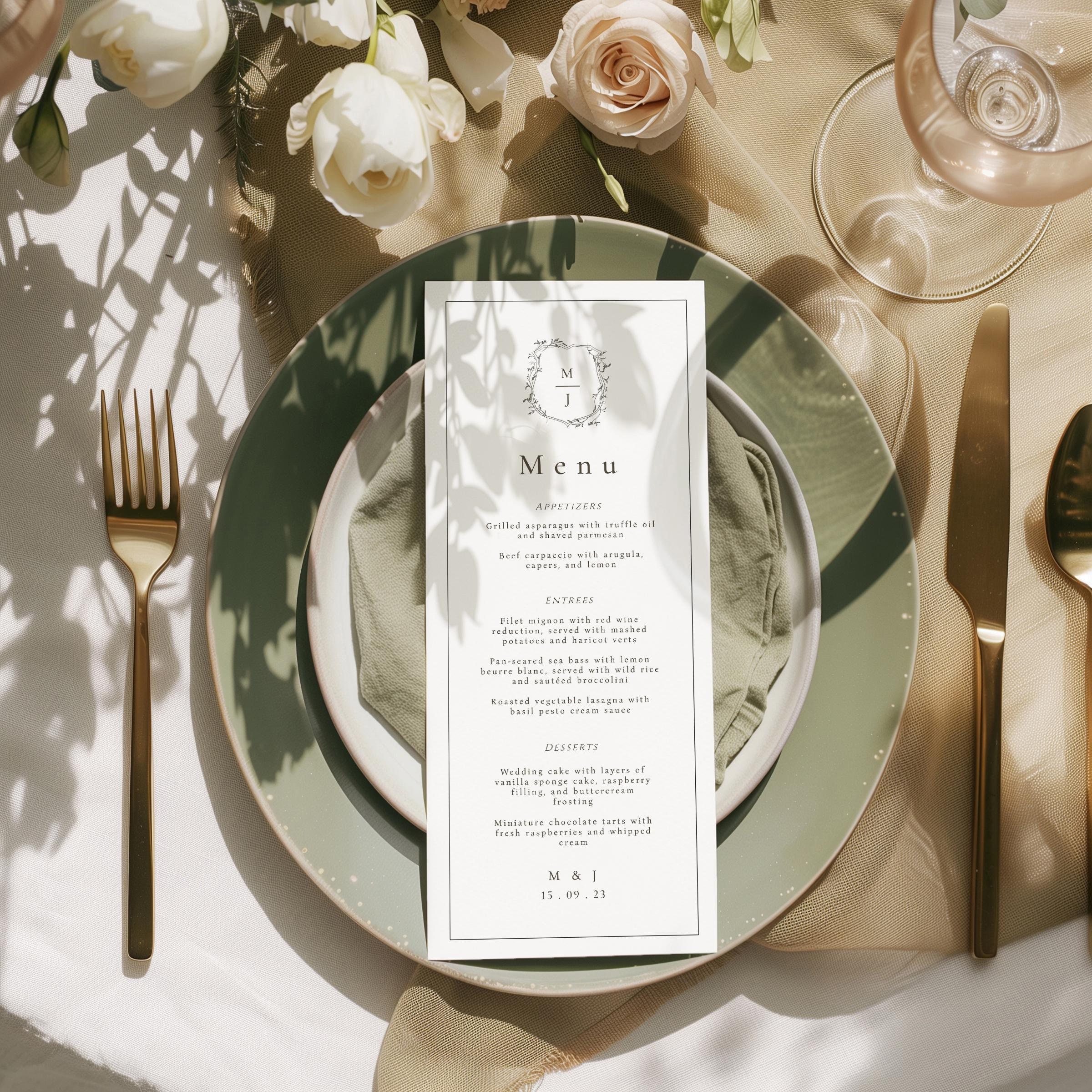 Menu Order Invite Minimalist Wedding Menu Template, Calligraphy Wedding Menu Template ...
