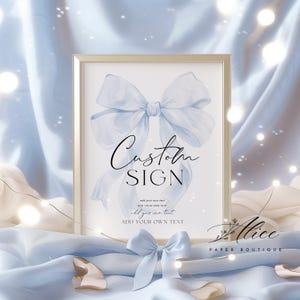 Blue Bow First Baby Shower Signs, Blue Bow Baby Editable Signs, Blue Coquette Custom Sign, Printable 1st Birthday Signs Bows, Boy Party sign