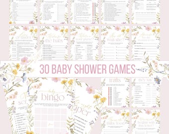 Baby in Bloom Shower Games Bundle, Wildflower Butterfly Theme (Digital Download 5x7in with Answers)