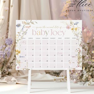 Baby in Bloom Due Date Calendar, Wild Floral Baby Shower Game, Printable Baby Shower Activity, Editable Baby Prediction Game, Girl Shower