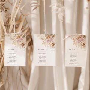 Modello per biglietti da matrimonio con fiori secchi beige boho, modello per matrimonio con fiori, elegante nome dell'ospite per matrimonio boho, download stampabile