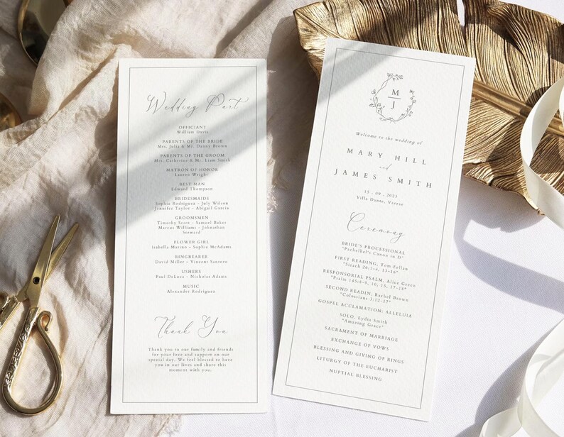 Minimalist Wedding Programs Template, Calligraphy Wedding Ceremony ...