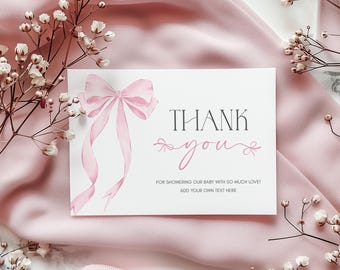 Pink Bow Baby Shower Thank You Card Template (Digital Download)