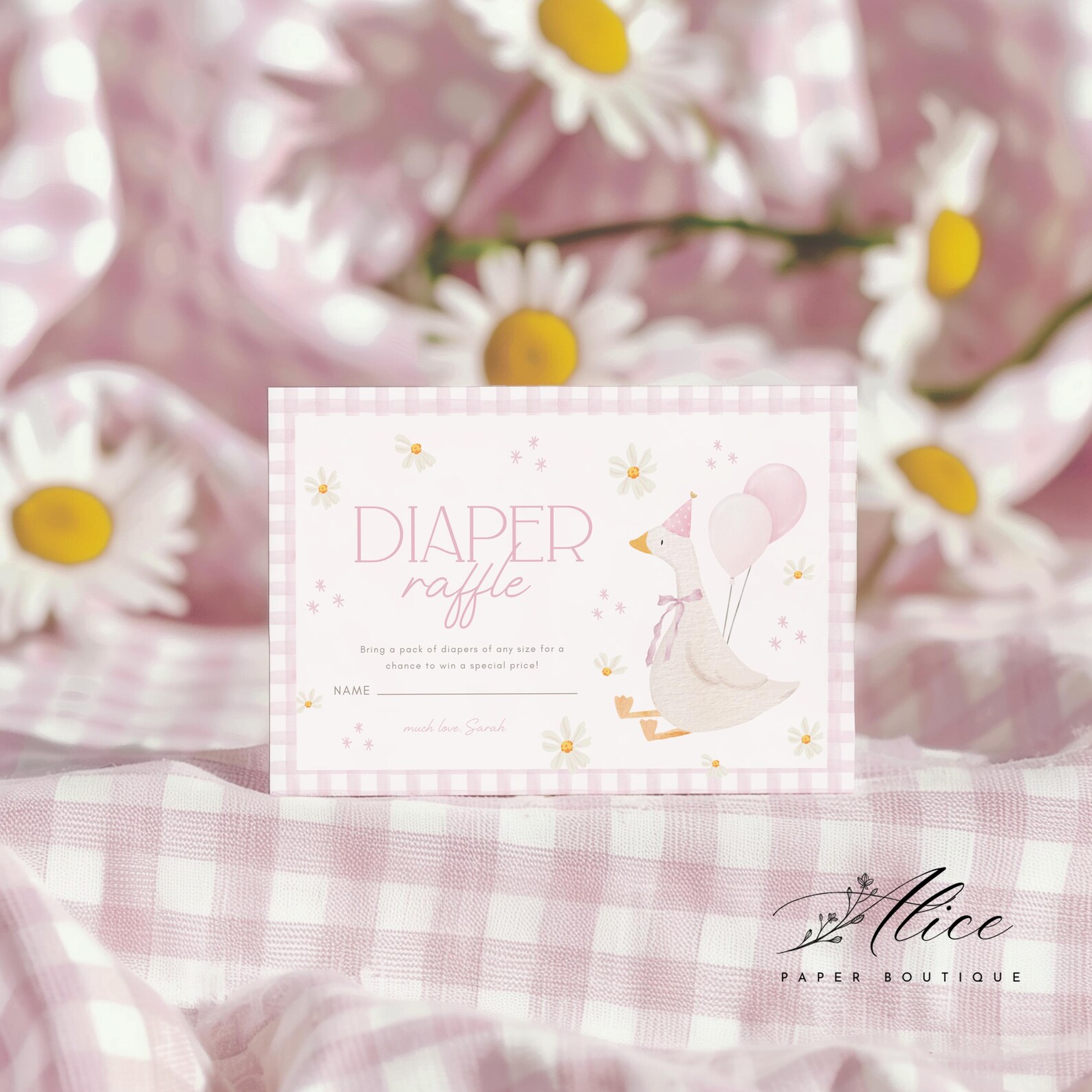 Silly Goose Diaper Raffle Card, Pink Gingham Baby Shower Game Insert ...