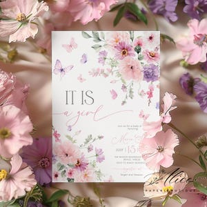 Baby in Bloom Baby Shower Invitation, It's a Girl Editable Butterfly Invite, Wildflower Baby Shower, Spring Gender Reveal Shower Template