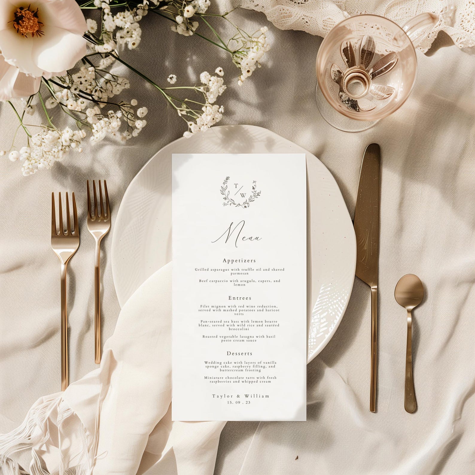 Menu Order Invite Minimalist Wedding Menu Template, Calligraphy Wedding Menu Template ...