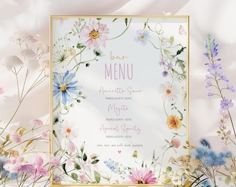 Floral Bar Menu Sign, Wildflower Bridal Shower, Printable Template (Digital Download)