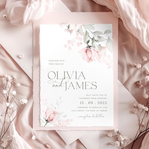 Blush rosa Hochzeitseinladungsvorlage, minimalistische editierbare Einladung, salbeigrüne Hochzeitseinladung, Boho rose Invite Set, druckbare Vorlage