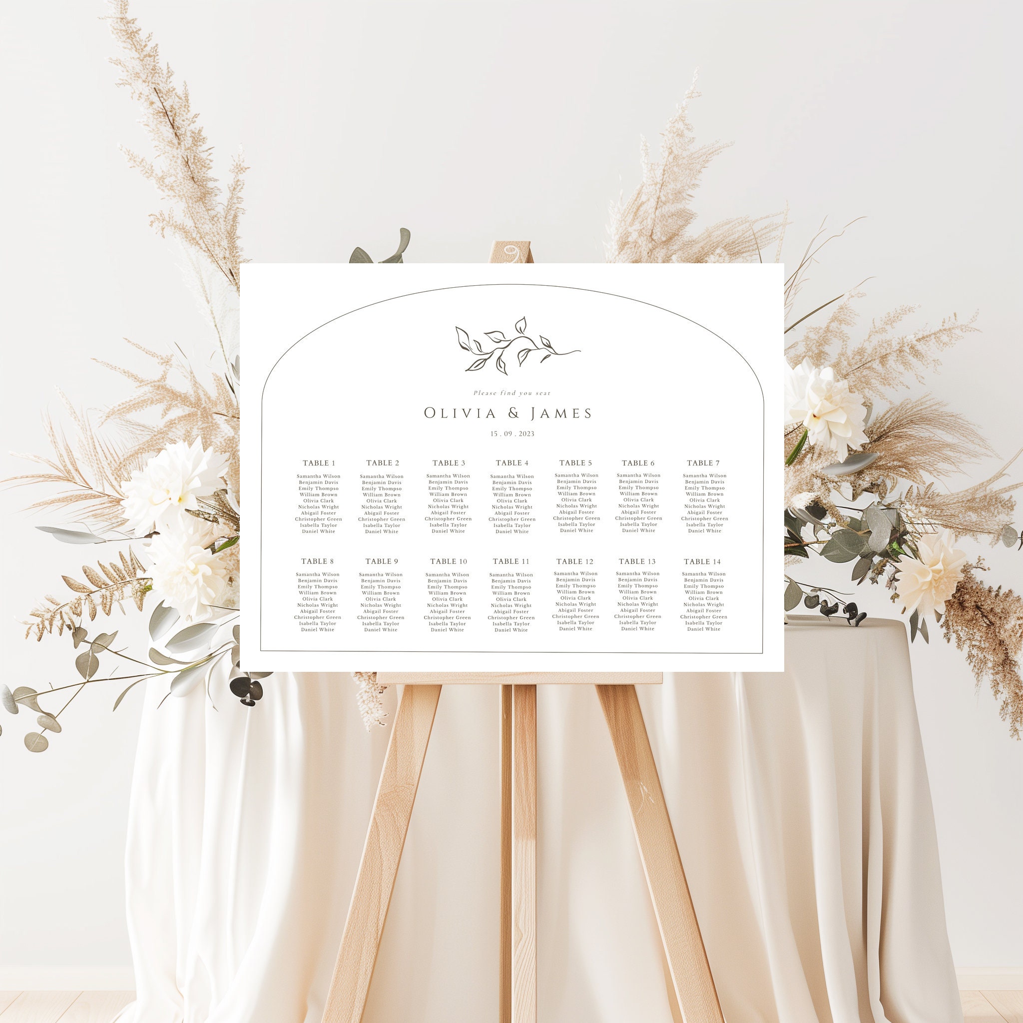 Minimalist Wedding Seating Chart Template, Calligraphy Wedding Print