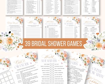 Love in Bloom Bridal Shower Games Bundle, Pink Wildflower Party Activities (Editable Digital Download)