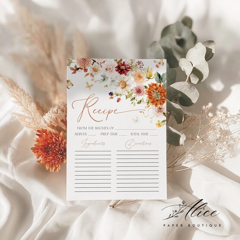 Floral Bride Recipe Sign and Cards, Terracotta Bridal Shower Request ...
