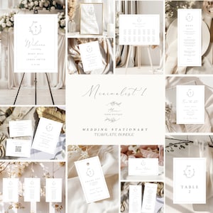 Elegant minimalist Wedding invitation BUNDLE Template, calligraphy stationary template, romantic ceremony template, editable wed stationary