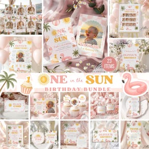 One in the Sun 1-årsdagspaket, redigerbar Canva-mall (digital nedladdning)