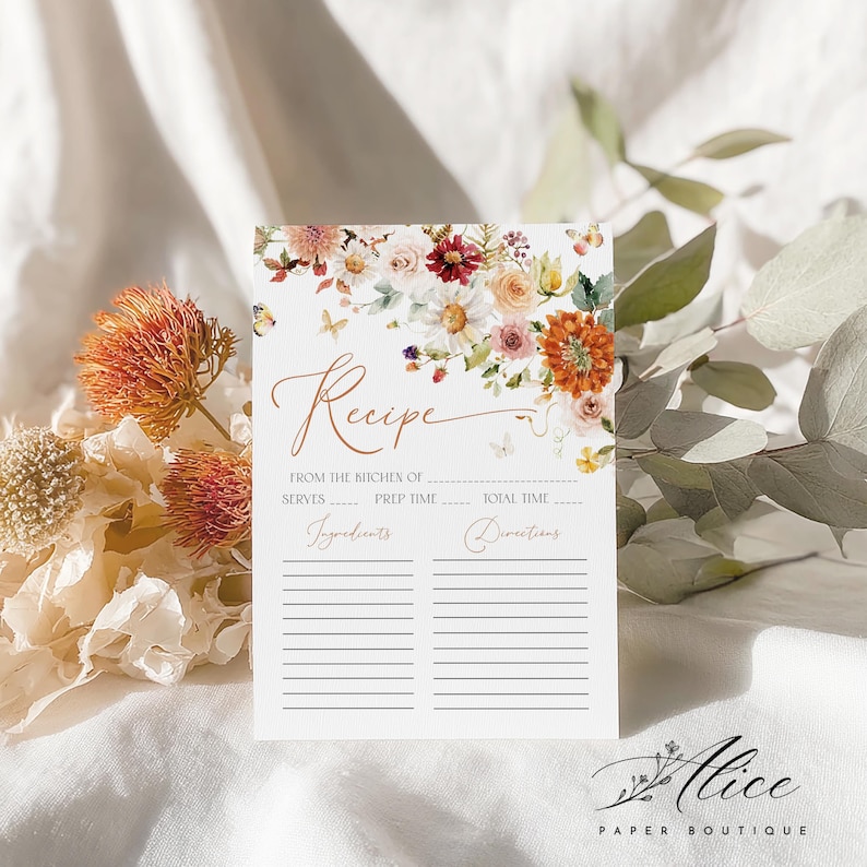 Floral Bride Recipe Sign and Cards, Terracotta Bridal Shower Request ...