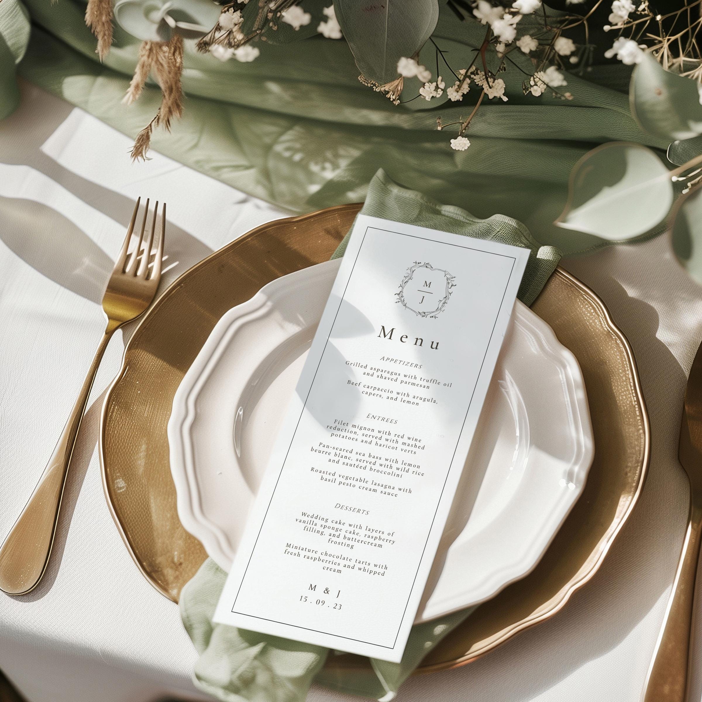 Menu Order Invite Minimalist Wedding Menu Template, Calligraphy Wedding Menu Template ...