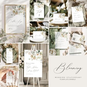 Elegant floral Wedding invitation BUNDLE Template, flower stationary template, romantic ceremony template, editable RSVP, printable sign