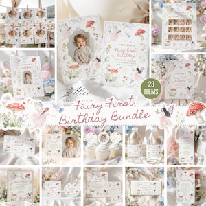 Bundle fête du premier anniversaire fée, kit de décoration de fête enchantée (téléchargement numérique)