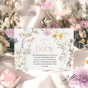Baby in Bloom Books For Baby Card Printable, Baby Shower Book Request Card, Wildflower Shower Book For Baby Insert, Butterfly Book Request