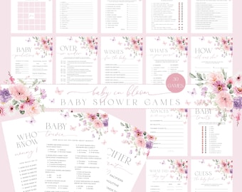 Baby in Bloom Shower Games Bundle, Butterfly Wildflowers (Printable)