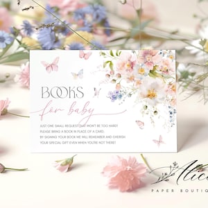 Baby in Bloom Books For Baby Card Printable, Baby Shower Book Request Card, Wildflower Shower Book For Baby Insert, Butterfly Book Request