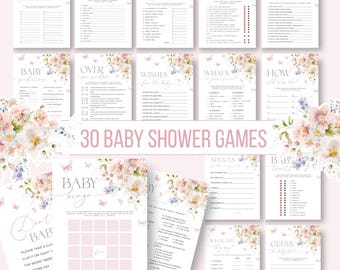 Baby in Bloom Shower Games Bundle, Wildflower Butterfly Theme (Printable, 30 Games)