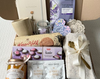 Hygge Box (paars) - gezellig comfort en Deense lekkernijen voor elke gelegenheid | Verjaardagen, cadeaus, Moederdag, zelfzorg, welzijn