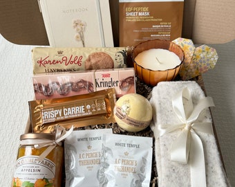 Verwen Hygge Box (oranje) - Gezellig comfort en Deense lekkernijen voor elke gelegenheid | Verjaardagen, cadeaus, Moederdag, zelfzorg, welzijn