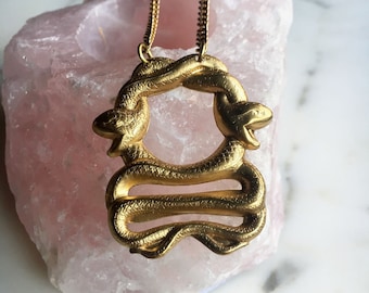 Lunar and Solar - Double Serpent Necklace / Coiled Snake Necklace / Gold Snake Pendant / Snake Choker / Animal Jewelry