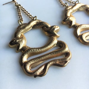 Cleopatra Double Serpent Earrings / Coiled Snake Earrings / Gold Snake Pendant / Chunky Earrings / Animal Jewelry / Bold Jewelry image 1