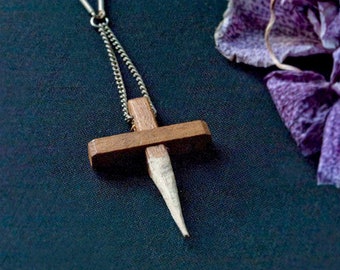 Van Helsing Wooden Cross Stake Necklace / Cross Necklace for Men / Cross Necklace / Occult Goth Jewelry