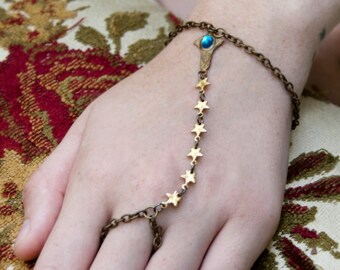 Star Gazer Bracelet with Gold Stars - Celestial Blue Lavender or Amethyst - Gold Star Bracelet -Slave Bracelet and Ring