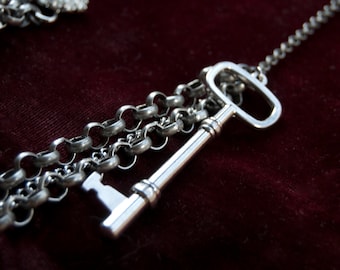 Key of Eternal Love Multi Chain Rhinestone Necklace