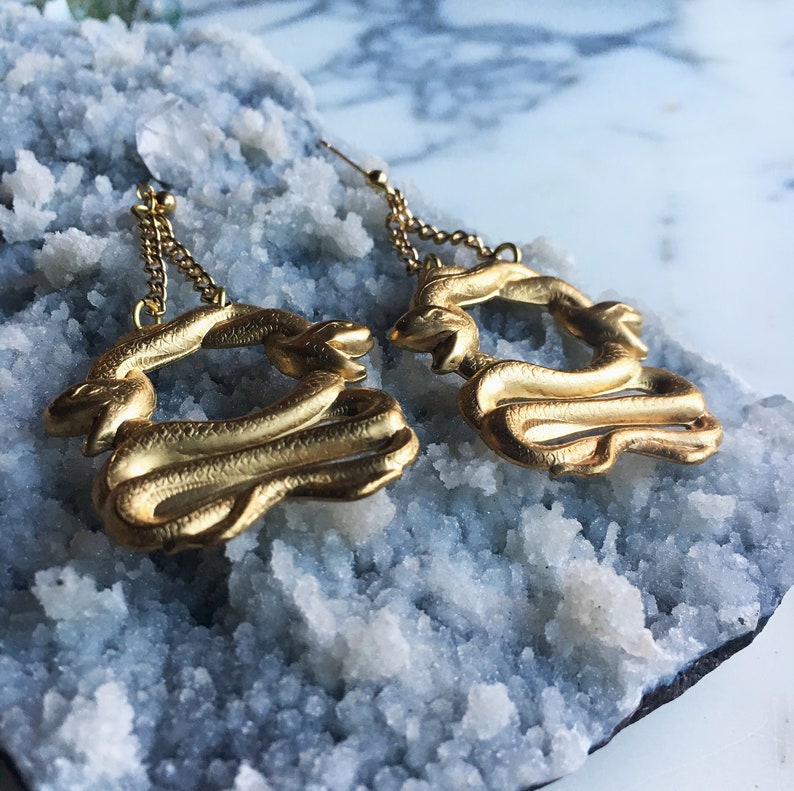 Cleopatra Double Serpent Earrings / Coiled Snake Earrings / Gold Snake Pendant / Chunky Earrings / Animal Jewelry / Bold Jewelry image 6